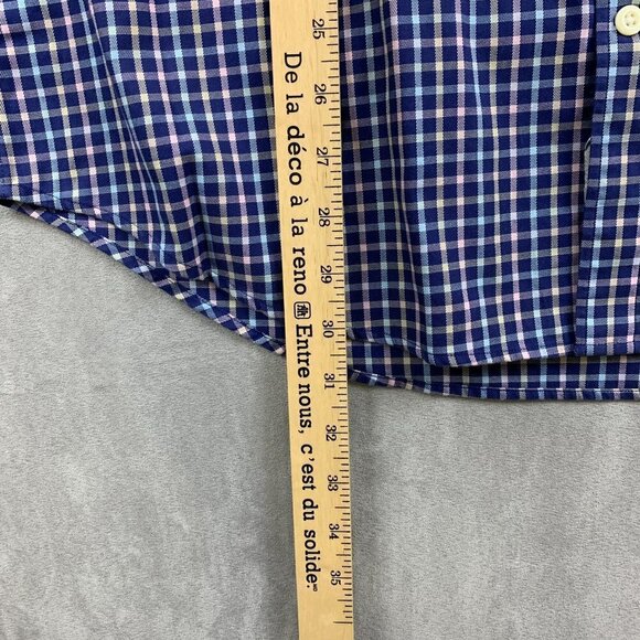 Peter Millar Mens Shirt Large Blue Check Button Up Long Sleeve Nanoluxe Pink - Picture 7 of 8